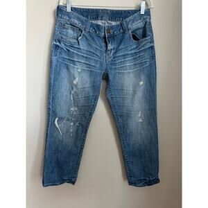 Express Y2K Distressed Cropped Jeans Women’s Baggy Fit Blue Denim Size 8